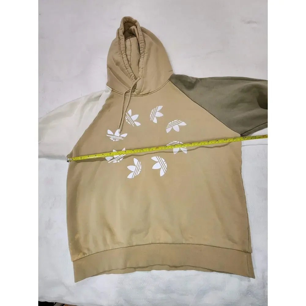 Adidas Originals Colorblock Trefoil Hoodie Mens L Tan Olive Cream Fall Layer